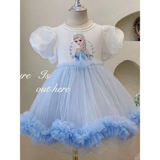 女童愛莎公主裙夏季兒童禮服蓬蓬裙小女孩冰雪奇緣超仙網紗連身裙女寶寶洋裝生日派對禮服