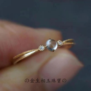 💝金生相玉珠寶💝批發（12.10）【白月光】925純銀鍍金鑲嵌玻璃種高冰玉髓蛋麵戒指 精緻小巧百搭