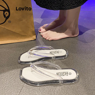 Lovito 休閒平底涼鞋素色透明拼色果凍人字拖沙灘防滑浴室平底涼鞋女式 LFA59258