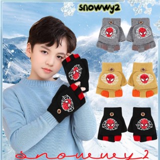 SNOWWY2秋冬兒童手套,防寒卡通蜘蛛俠暖手器,防風加厚騎行滑雪下雪手套蜘蛛俠半指翻蓋手套