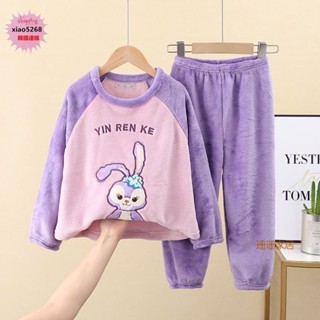 WeiWei兒童睡衣秋冬加厚法蘭絨小孩女寶寶星黛露中大童珊瑚絨家居服套裝舒適純棉睡衣