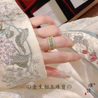 💝金生相玉珠寶💝批發（1.4）金店衕款沙金鳳翎開口戒指女羽毛琺瑯彩指環新中式高階感手飾