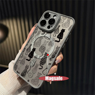 HP Iphone 15 promax 手機殼抽象貓相機陰影支援無線充電 magsafe 硬啞光手機殼適用於 11 15