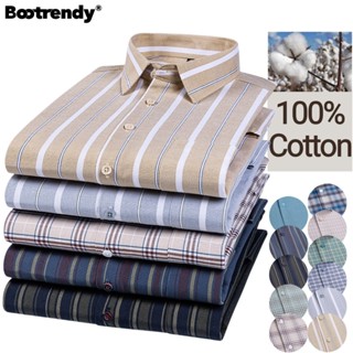 Bootrendy 160KG 男士加大碼 100%Cotton 牛津襯衫長袖正裝條紋格子襯衫休閒商務上衣
