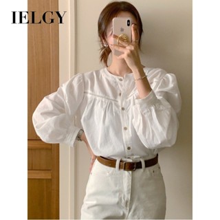 IELGY Chic拼接鏤空蕾絲百搭純色女式襯衫