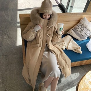 長款羽絨外套 羽絨服男 過膝羽絨服 冬季保暖外套女 精品女裝 現貨 毛領連帽羽絨服冬季新款小眾設計感白鴨絨顯瘦中長款加厚