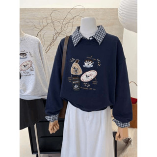 【 𝑭𝒍𝒐𝒘𝒆𝒓𝒔𝒆𝒂】刺繡卡通圖案 衛衣女 大學T 長袖大學T 無帽 長袖 高階感 韓版上衣