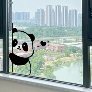 可愛熊貓側面玻璃門窗牆角浴室商店櫥窗客廳臥室窗戶裝飾畫貼紙