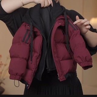 2024新款冬裝假兩件加絨加厚安哥拉紅麵包棉服WTMIANF