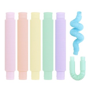 熱賣#[店鋪熱銷]解壓玩具 Pop Tube兒童成人波紋DIY拉伸管馬卡龍色拉伸塑料管5ya