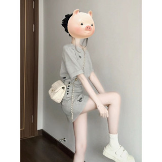Hot selling dresses百依姣韓系減齡休閒運動服套裝女夏季設計感斜肩上衣半身裙兩件套20250507