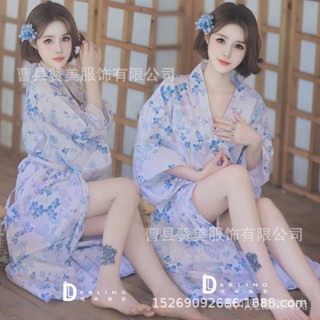 [現貨熱賣]日式 夏季 和服 女 日係 櫻花 長裙 寫真 攝影 拍照 改良 浴衣 藍色 連衣裙 神明少女 浴衣 套裝