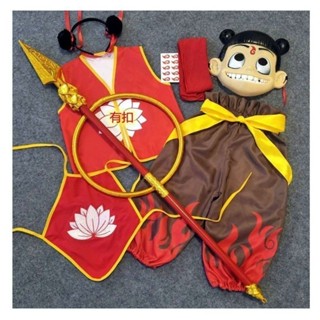 哪吒T恤 Nezha T-shirt 【%好評率】萬聖節服裝cos哪吒衣服兒童表演服飾男女童魔童降世套裝動漫