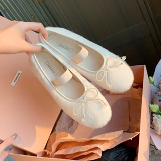 大尺碼女鞋（34-43） 女鞋 ～蝴蝶結毛毛鞋女外穿刷毛保暖單鞋女 舒適防滑MAY20