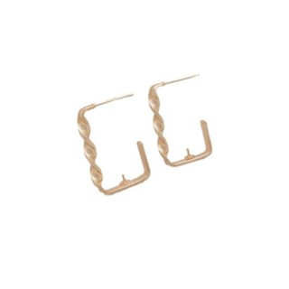 宏雲hongyun-ala新品-14k包金時尚扭形長方耳環diy半孔珍珠託925銀針耳釘手工耳飾配件