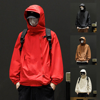 男士夾克外套韓版素色百搭戶外工裝連帽風衣外套港風ins時尚百搭棒球服
