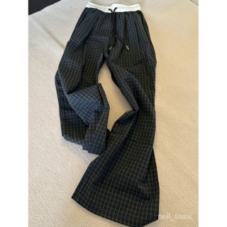 P3-【限時特賣】長褲女 女生褲子 寬褲 運動褲 冰絲長褲 高腰褲 顯瘦長褲夏季寶藏格子神褲寬鬆闊腿休閒褲子女鬆緊腰抽繩