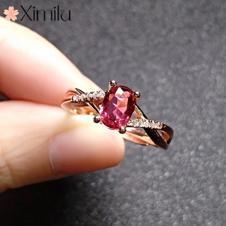 ❤ 原創熱賣奢華玫瑰金戒指女紅碧璽紅寶石飾品