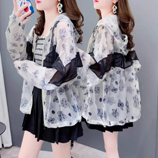 現貨速發#韓版上有 女生著裝蕾絲鏤空設計感拼接大尺碼防曬衣女外穿夏季防紫外線防曬外套潮長袖上衣