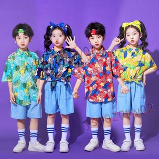 臺灣精選 六一兒童演出服港風花襯衫套裝幼兒園男女小學生運動會啦啦隊服裝 熱賣