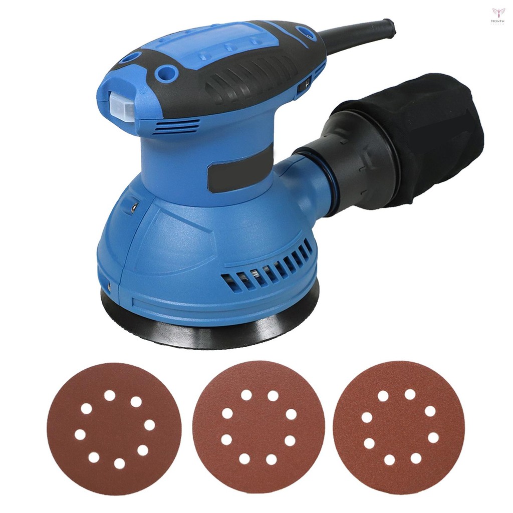 Toyutw)320w 專業砂光機便攜式手持式電動打磨拋光機帶可拆卸集塵袋 10 件砂紙