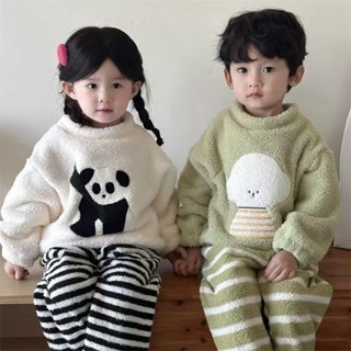 快速出貨 限時下殺 【姐弟裝】兒童家居服套裝2024冬季新款加厚睡衣網紅超萌姐弟裝