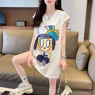 臺灣發貨 睡裙 新款 無袖睡衣 卡通睡衣 背心 T恤女士 中長款 韓版 寬鬆 顯瘦 百搭 上衣 春夏裝 睡裙
