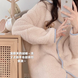 東躍世紀新款ins珊瑚絨保暖睡衣女秋冬季可愛小熊公主風刷毛加厚法蘭絨家居服套裝大尺碼