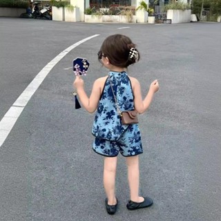 女寶寶套裝女童中國風旗袍碎花背心短褲兩件套#現貨女寶寶套裝女童中國風旗袍碎花背心短褲兩件套