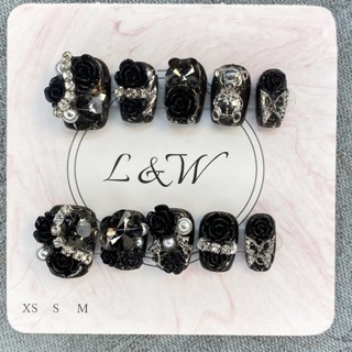 [時尚百搭]純手工穿戴法式黑色美甲短款辣妹指甲高階ins貼片學生顯白可拆卸[mxw]
