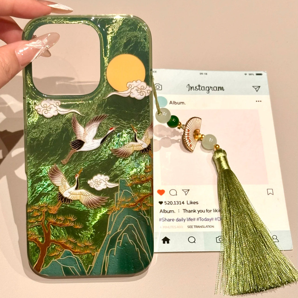 Ink Bamboo & Crane iPhone 16 Pro 手機殼新款美學設計啞光防震保護套適用於 iPhone