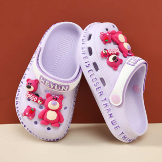 crocs 洞洞鞋 cross 洞洞鞋 兒童洞洞鞋女童涼鞋夏季草莓熊拖鞋防滑室內涼拖鞋女孩外穿沙灘鞋