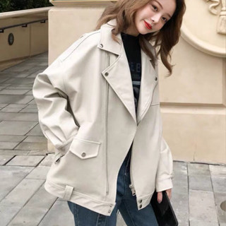 P3-【免費參觀】皮外套 外套女 女生外套 加厚機車皮衣女2022秋冬新款韓版BF寬鬆PU加棉衣夾剋學院風短外套