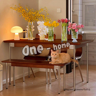 『One home』餐桌 中古風復古實木長方形餐桌子飯桌凳椅家用小戶型工作臺書桌咖啡廳