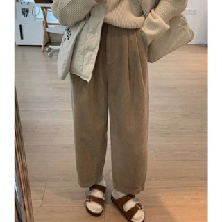 闊腿褲女秋冬2024加厚保暖燈芯絨闊腿寬鬆顯瘦休閒奶奶褲九分直筒