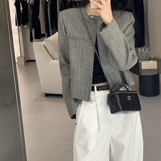 [Ginie]COD現貨 免運 AST灰色短款小，香風外套女2025年春秋季時尚新款超好看又a又颯夾克女速髮425