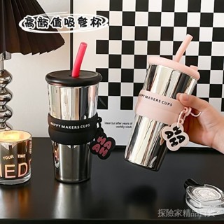 咖啡隨行杯 網紅高級水杯帶蓋吸管高顔值隨手杯咖啡杯情侶玻璃杯時尚杯子ins
