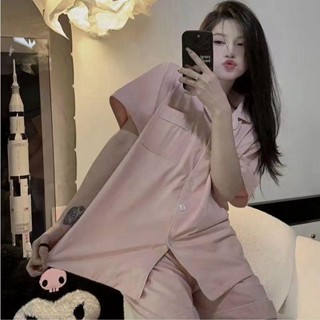 {現貨下單}【柔軟透氣】ins風高級感純棉睡衣女夏季小外套短袖短褲薄款甜美家居服學生套裝