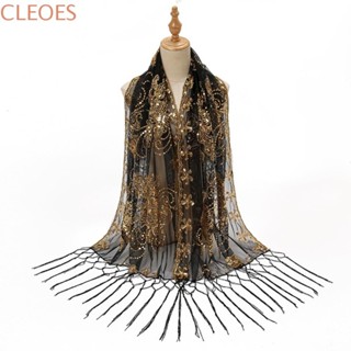 CLEOESGU亮片披肩,網閃光晚禮服圍巾,奢華透明的防曬乳韓式流蘇圍巾新娘/伴娘