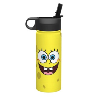 海綿寶寶 18OZ 保溫瓶帶吸管和噴嘴蓋,廣口不銹鋼水瓶 500ML