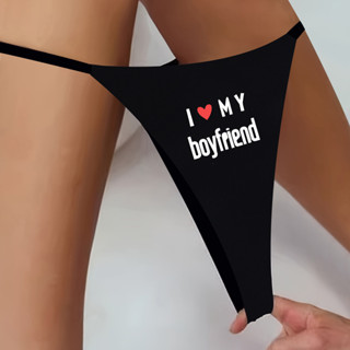 “I Love MY BOYFRIEND”白色字母印花圖案女式無縫純色丁字褲透氣舒適彈力內褲女式內褲內衣N198+R