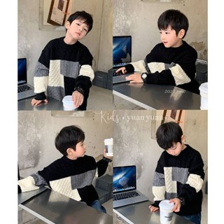 Smile Kids 臺灣現貨 兒童毛衣 男童毛衣兒童加厚撞色秋冬韓版條紋男孩拼色針織衫中大童冬款上衣