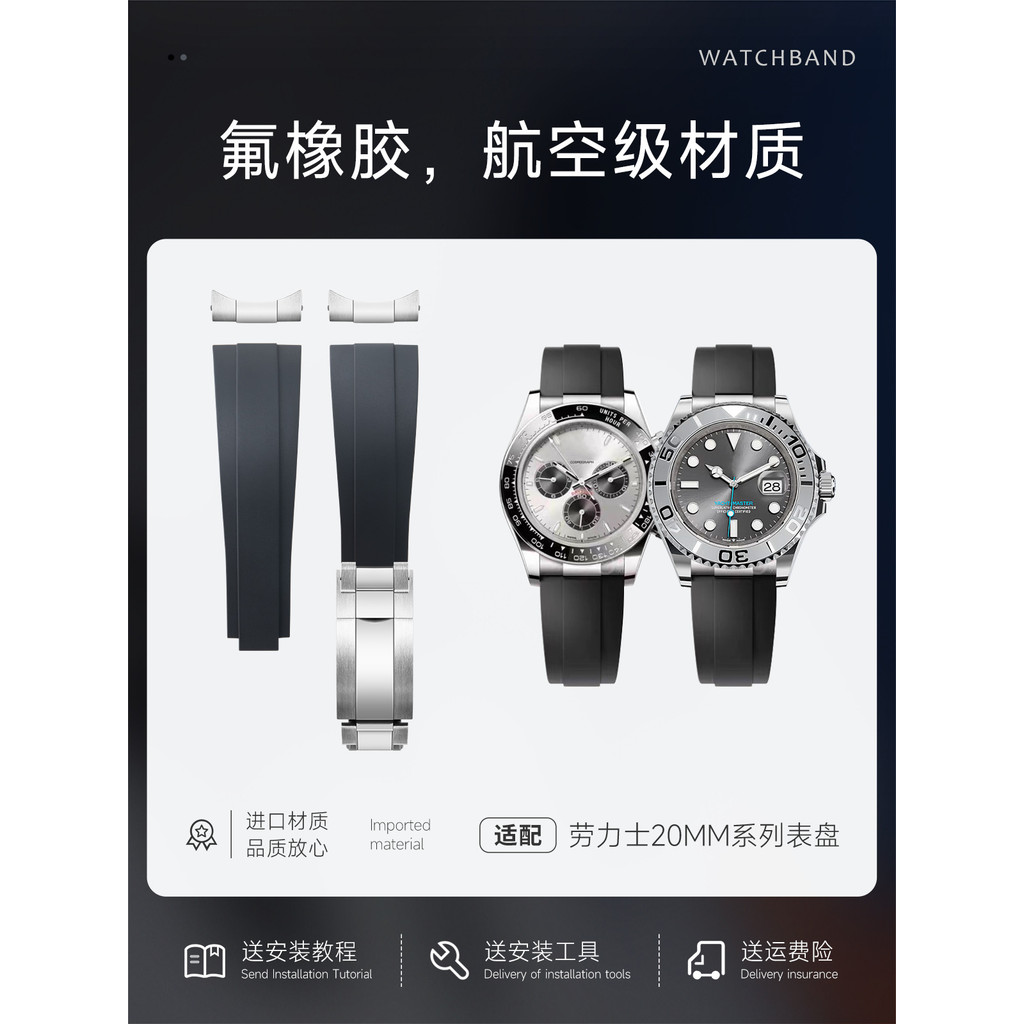 有logo適配勞力士迪通拿氟橡膠錶帶116519.126622.116509水泥灰20mm遊艇