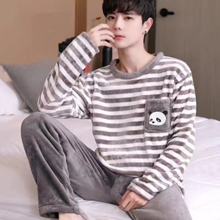 男士刷毛睡衣珊瑚絨睡衣寬鬆家居服套裝[D1123]珊瑚絨男士睡衣秋冬款冬季加厚加絨法蘭絨卡通男款冬天家居服套裝