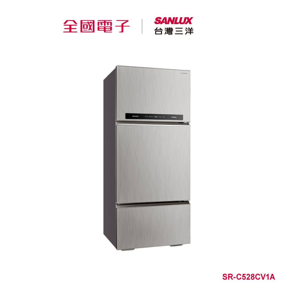 台灣三洋528L三門鏡面鋼板變頻冰箱  SR-C528CV1A 【全國電子】