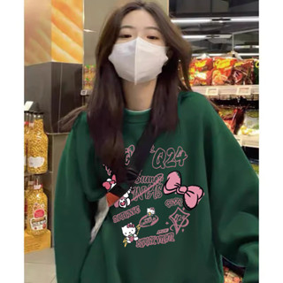秋季卡通蝴蝶hello Kitty印花連帽衫長袖寬鬆ins時尚潮流圓領情侶上衣