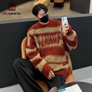 NANS 臺灣現貨 男生毛衣 AEMAPE黑白條紋毛衣男秋冬新款針織衫寬鬆慵懶風休閒毛線衣外套