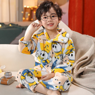 珊瑚絨睡衣兒童睡衣可愛家居服開衫套裝[D1207]秋冬季新款睡衣兒童男孩加厚保暖寶寶男童女孩中大童法蘭絨套裝