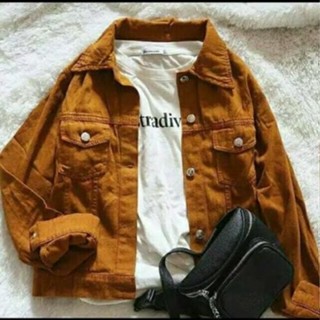 Richie 男士牛仔褲夾克長款栗色沙洗牛仔褲夾克上衣男士 Denim Oversize 正式修身酷ditro