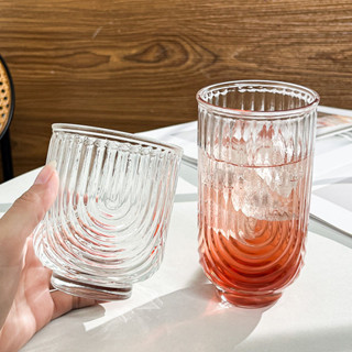 冷飲杯 咖啡杯 果汁杯 小眾條紋u形玻璃杯ins風高顏值冰美式拿鐵咖啡杯果汁飲料杯子水